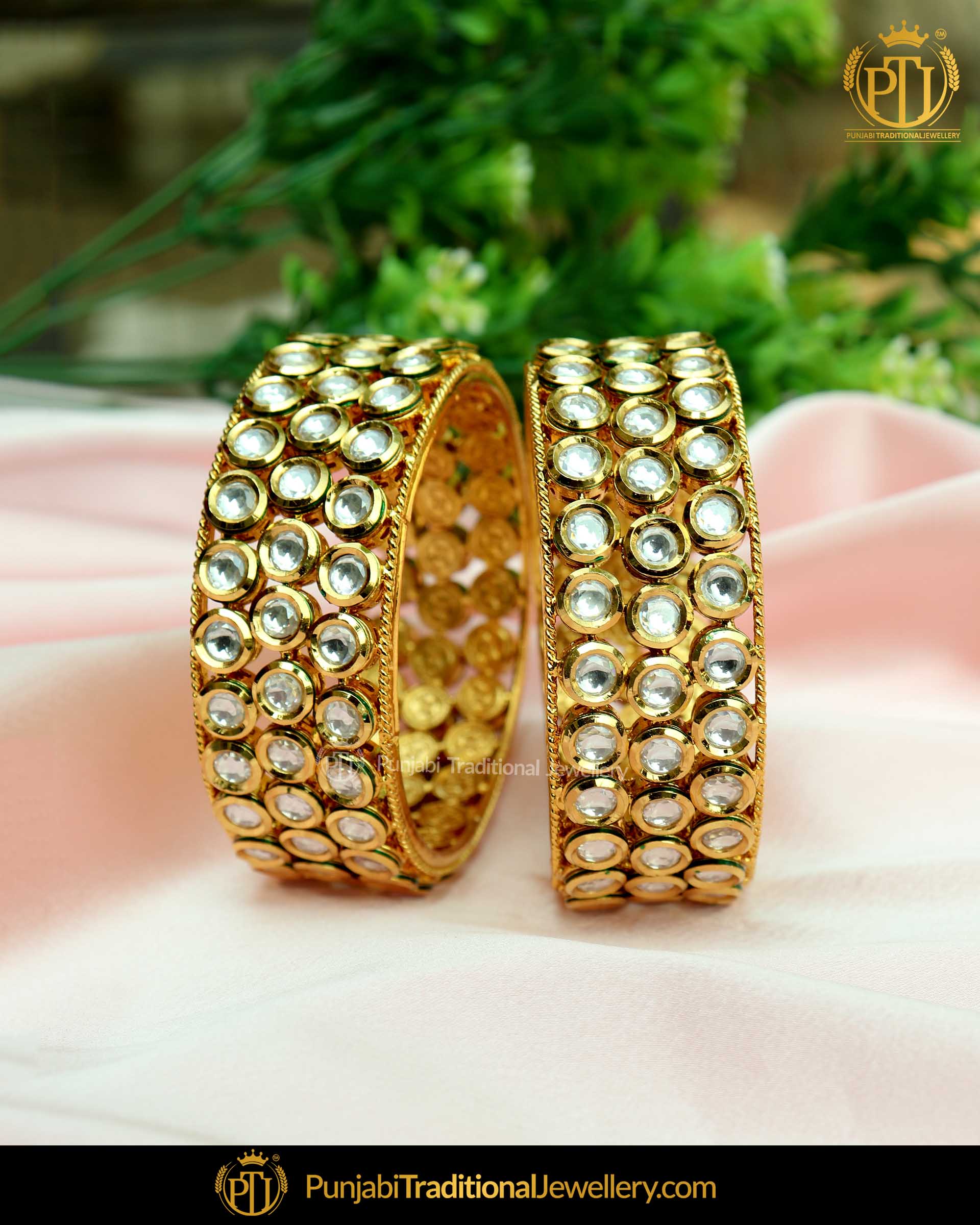 Gold Finished Kundan bangles Openable Bangles (Pair) | Punjabi Traditional Jewellery Exclusive