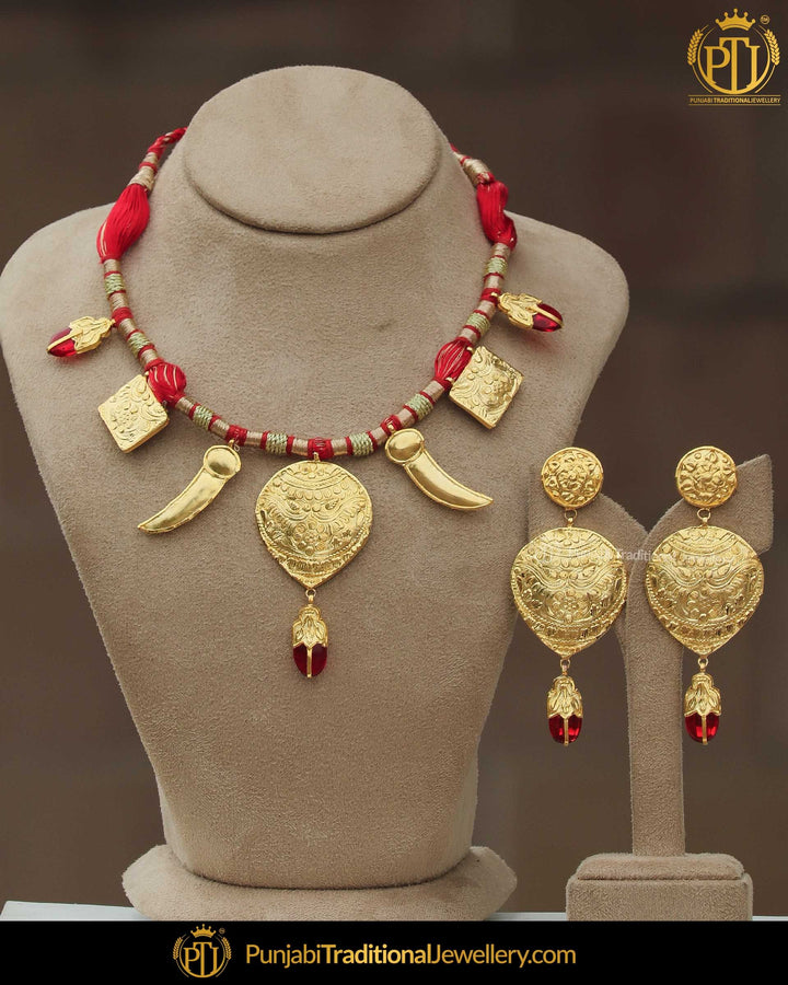 Inaaya Sing Tavit Rubby Daakh Necklace, Tikka & Earrings | Punjabi Giddha Jewellery | Punjabi Traditional Jewellery Exclusive
