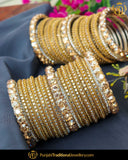 Antique Gold Finished Chamapgne Stone Bangles Set (Both Hand Pair) | Punjabi Traditional Jewellery Exclusive