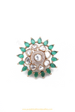 Gold Finished Emerald Kundan Ring By PTJ