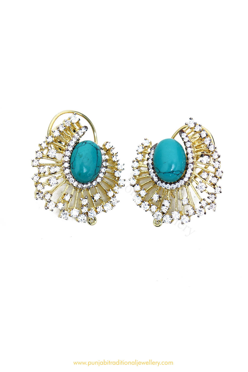 Gold Finished Firoza AD Studs By PTJ