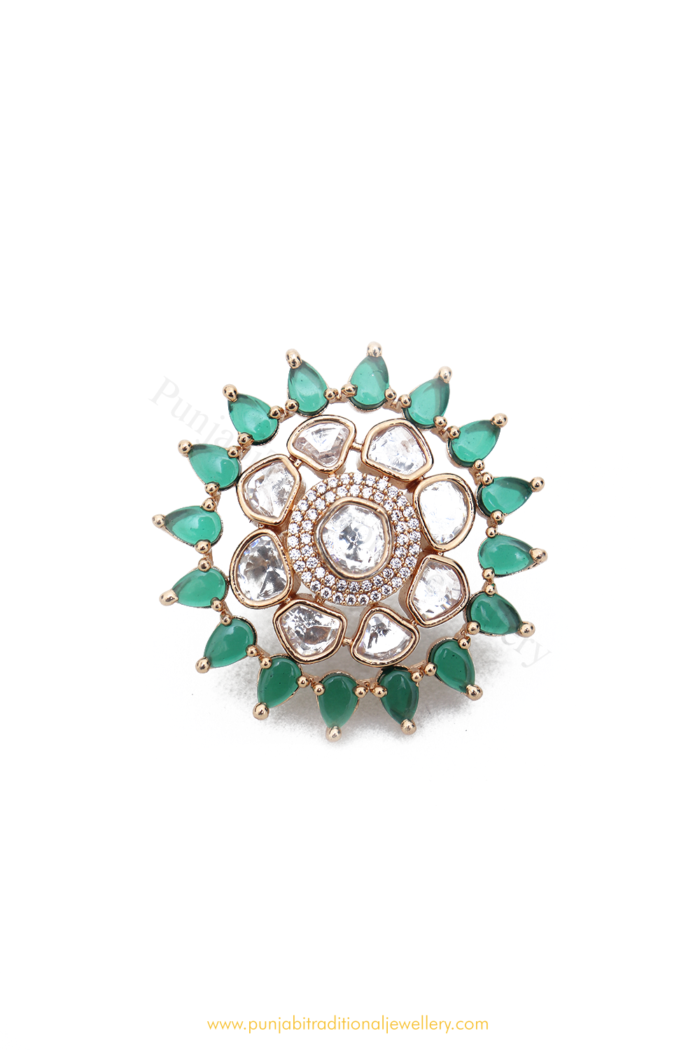Gold Finished Navratan Kundan Ring By PTJ