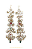 Gold Finished Kundan Rubby Emerald Earrings with Sahare by PTJ