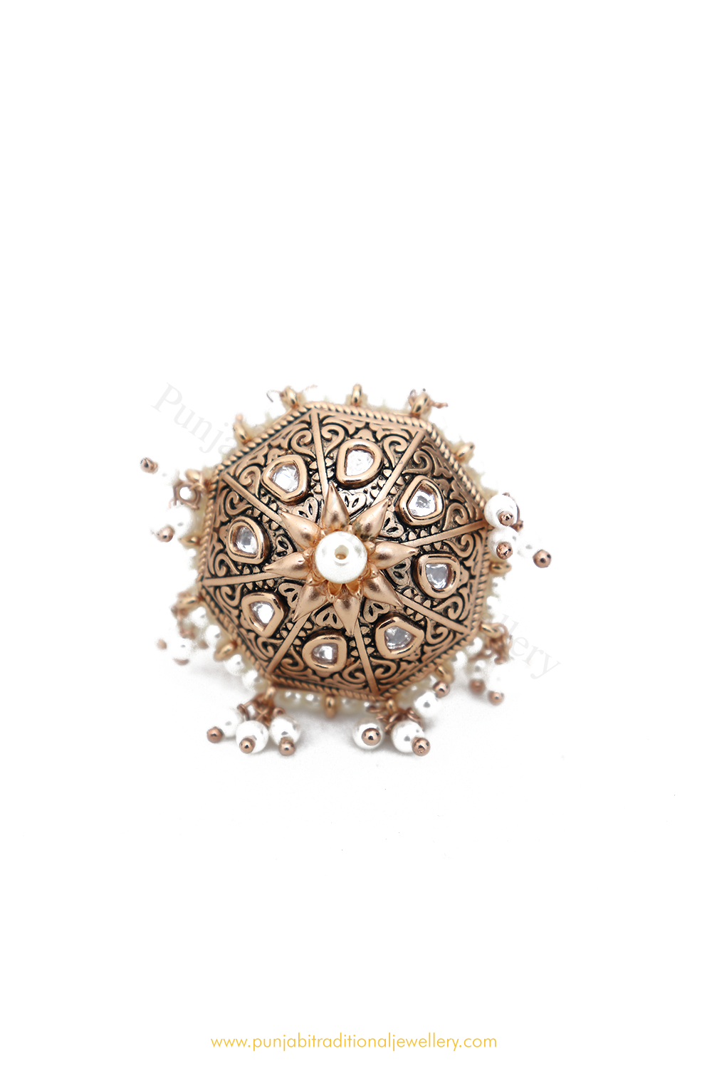 Gold Finished Navratan Kundan Ring By PTJ