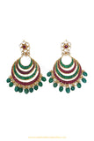 Gold Finished Kundan Rubby Emerald Earrings by PTJ