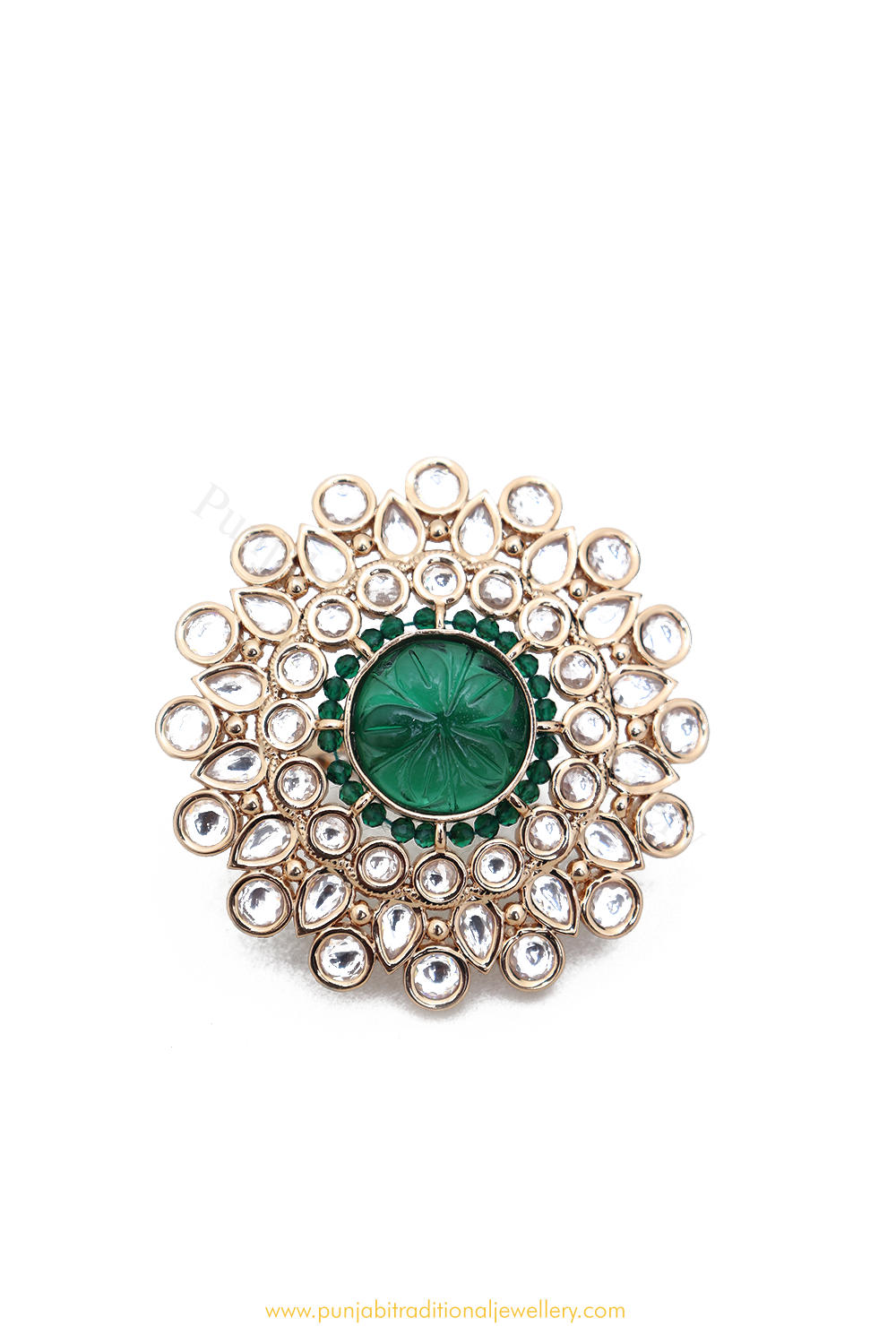 Gold Finished Navratan Kundan Ring By PTJ