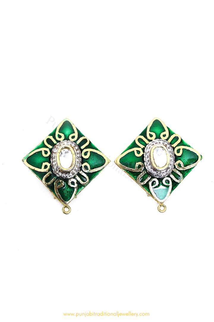 Gold Finished Emerald Kundan Studs By PTJ