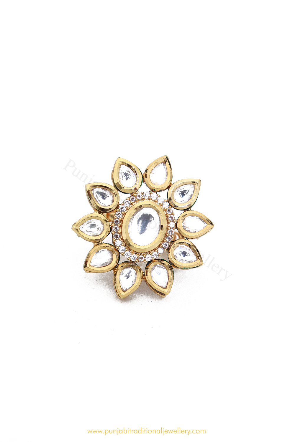 Gold Finished Navratan Kundan Ring By PTJ