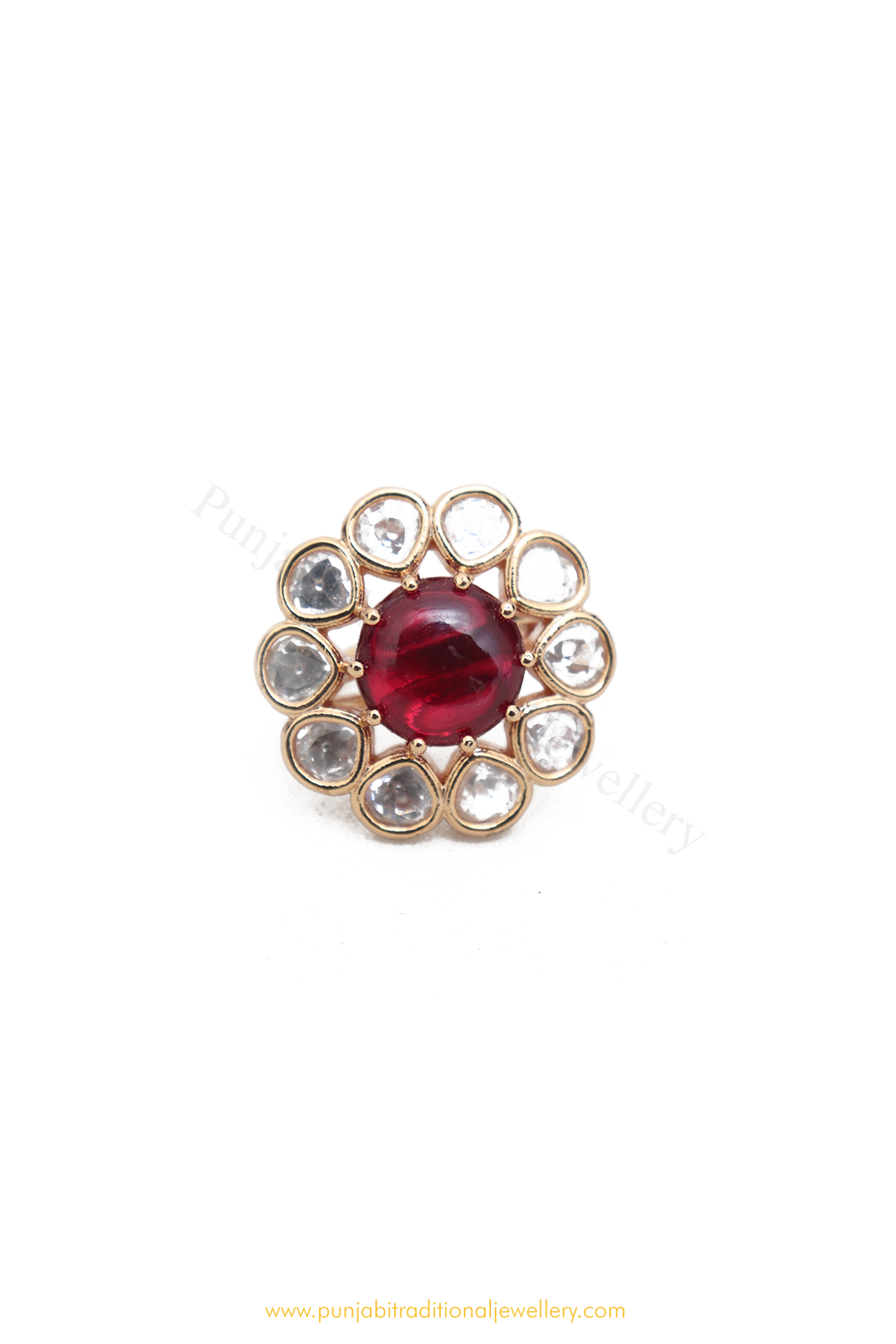 Gold Finished Navratan Kundan Ring By PTJ