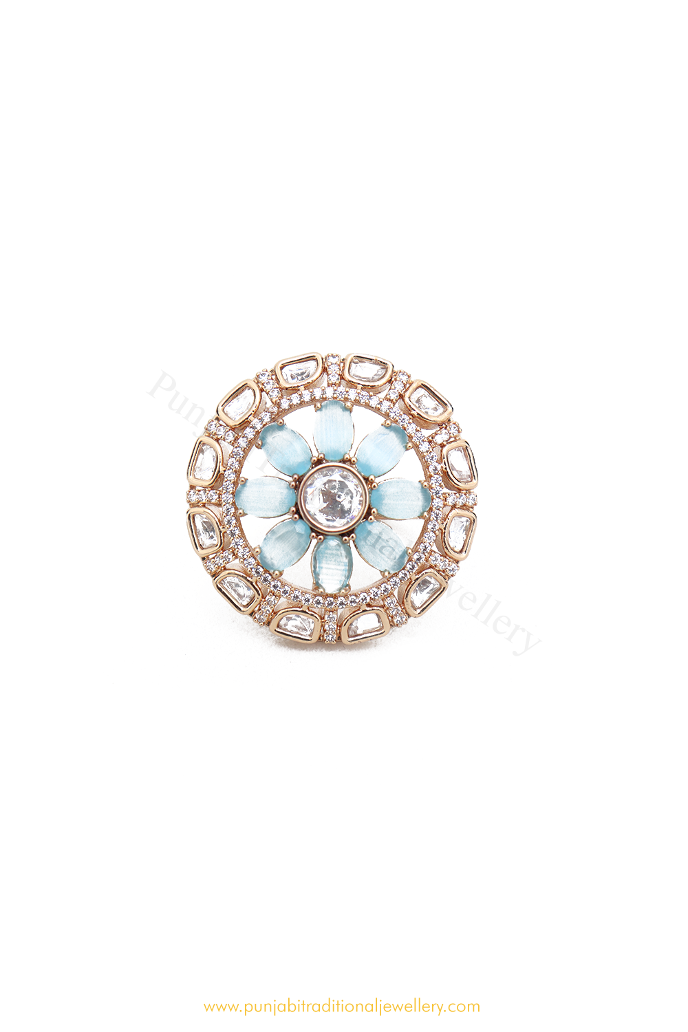 Gold Finished Navratan Kundan Ring By PTJ