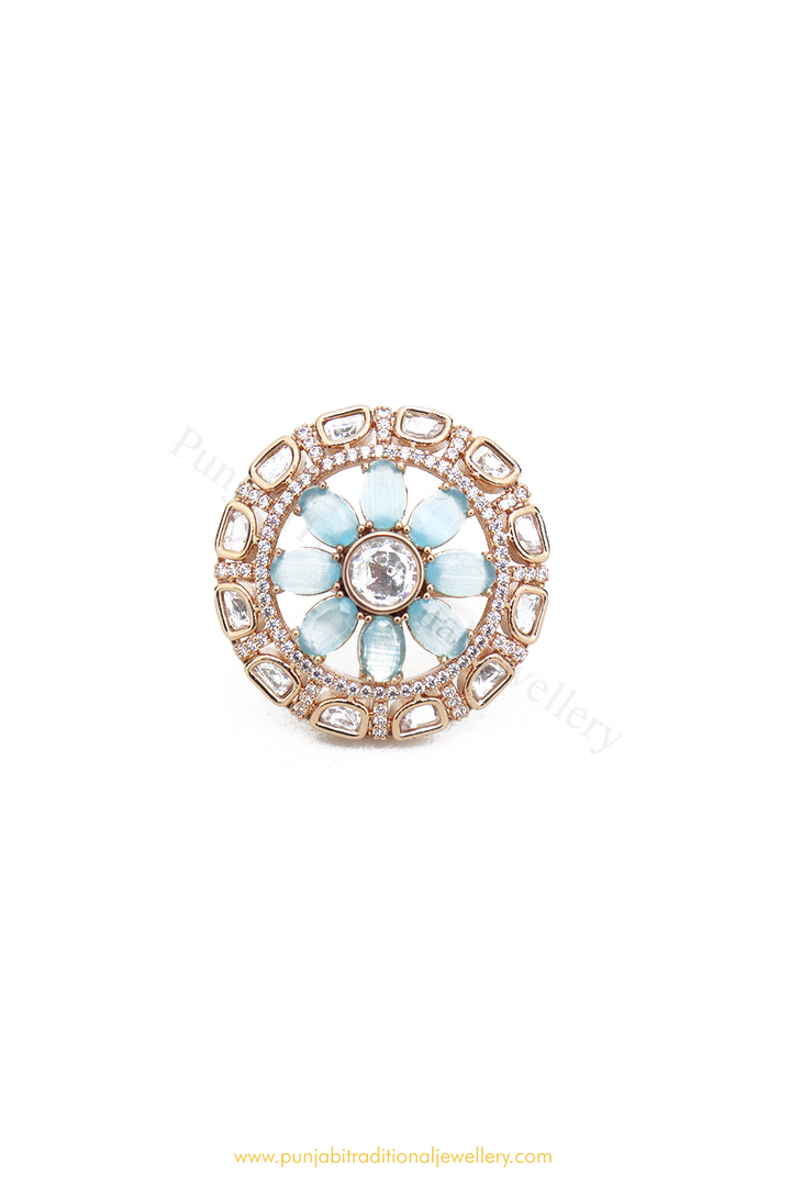 Gold Finished Kundan Ring By PTJ