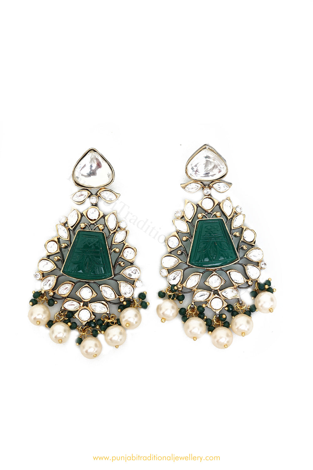 Oxidised Emerald Kundan Earrings by PTJ