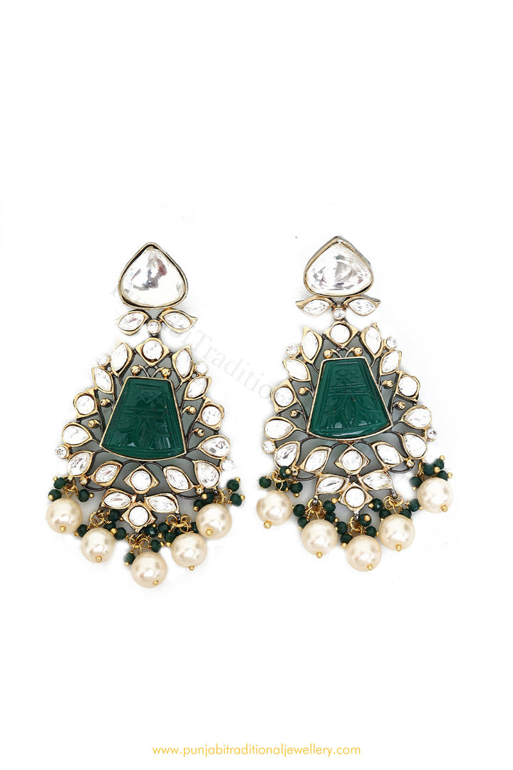 Oxidised Emerald Kundan Earrings by PTJ