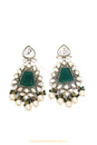 Oxidised Emerald Kundan Earrings by PTJ