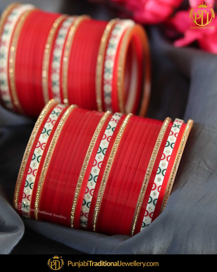 Dotted Red Pearl Bridal Chura | Punjabi Traditional Jewellery Exclusive