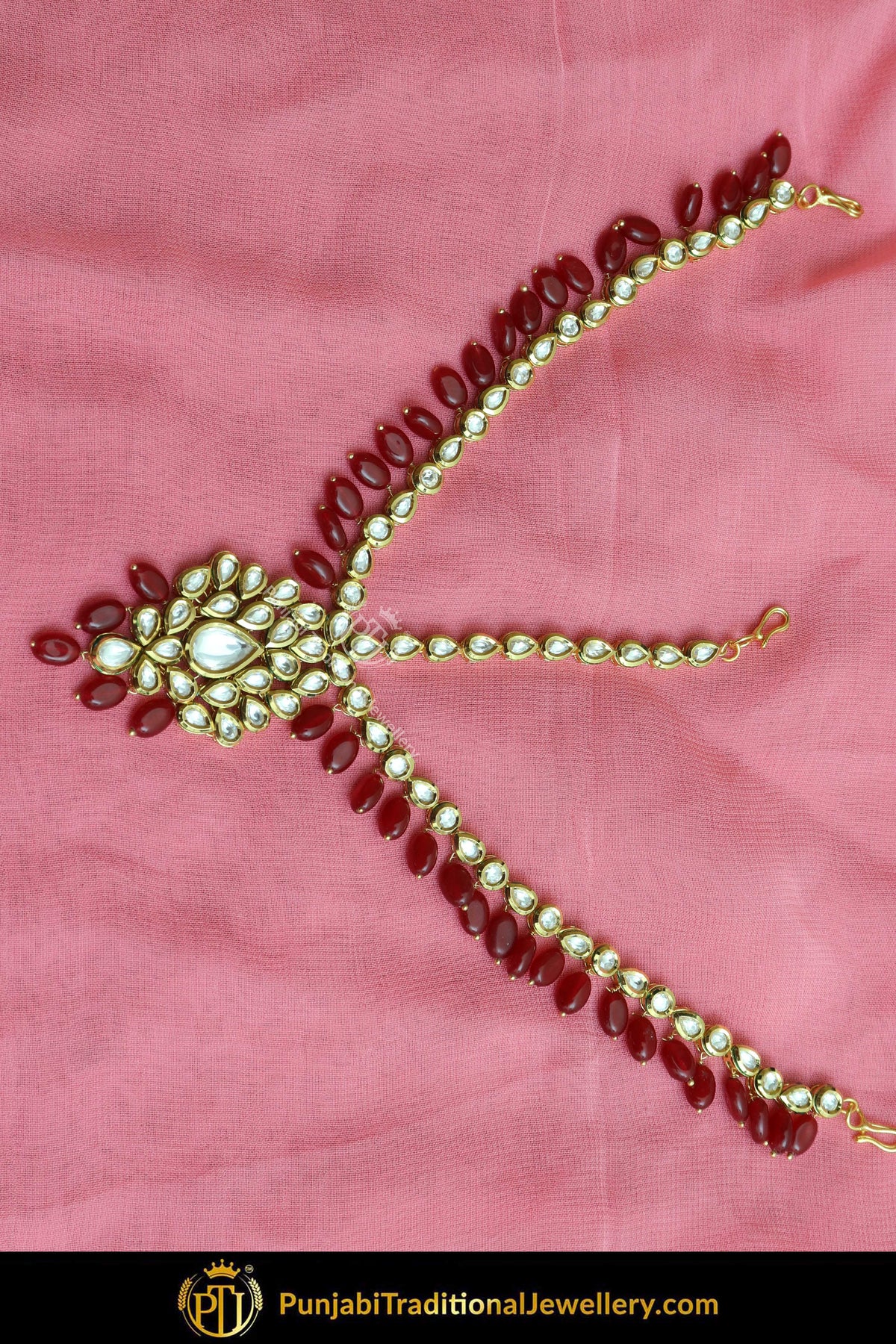 Gold Finished Kundan Rubby Pearl Matha Patti | Punjabi Traditional Jewellery Exclusive