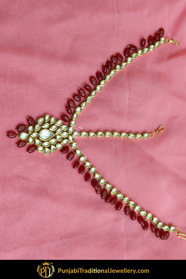 Gold Finished Kundan Rubby Pearl Matha Patti | Punjabi Traditional Jewellery Exclusive