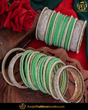 AD Stone Green Thread Pearl Bangles Set (Both Hands Pair) | Punjabi Traditional Jewellery Exclusive