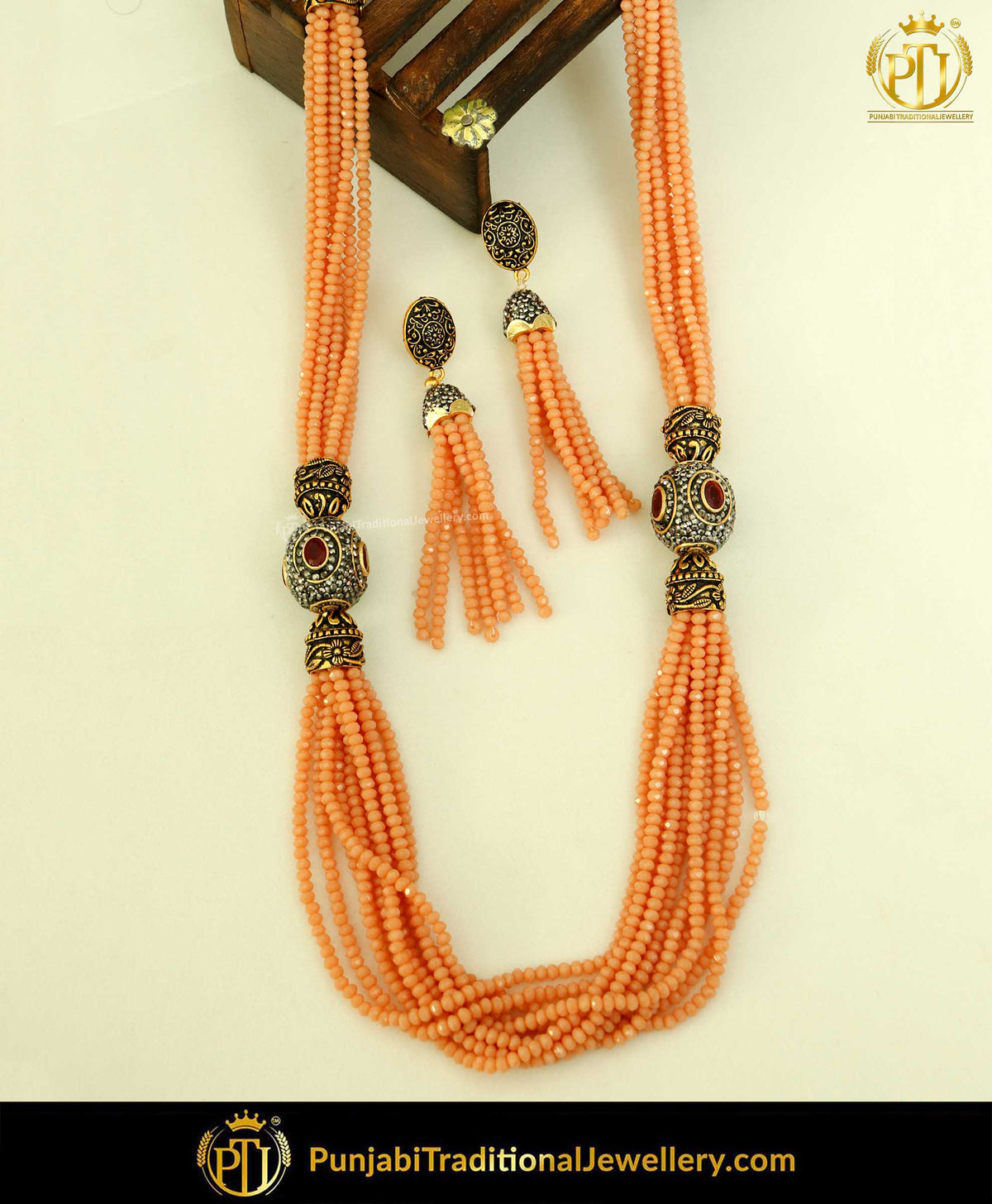 Orange Mala Necklace & Earrings | Punjabi Traditional Jewellery Exclusive