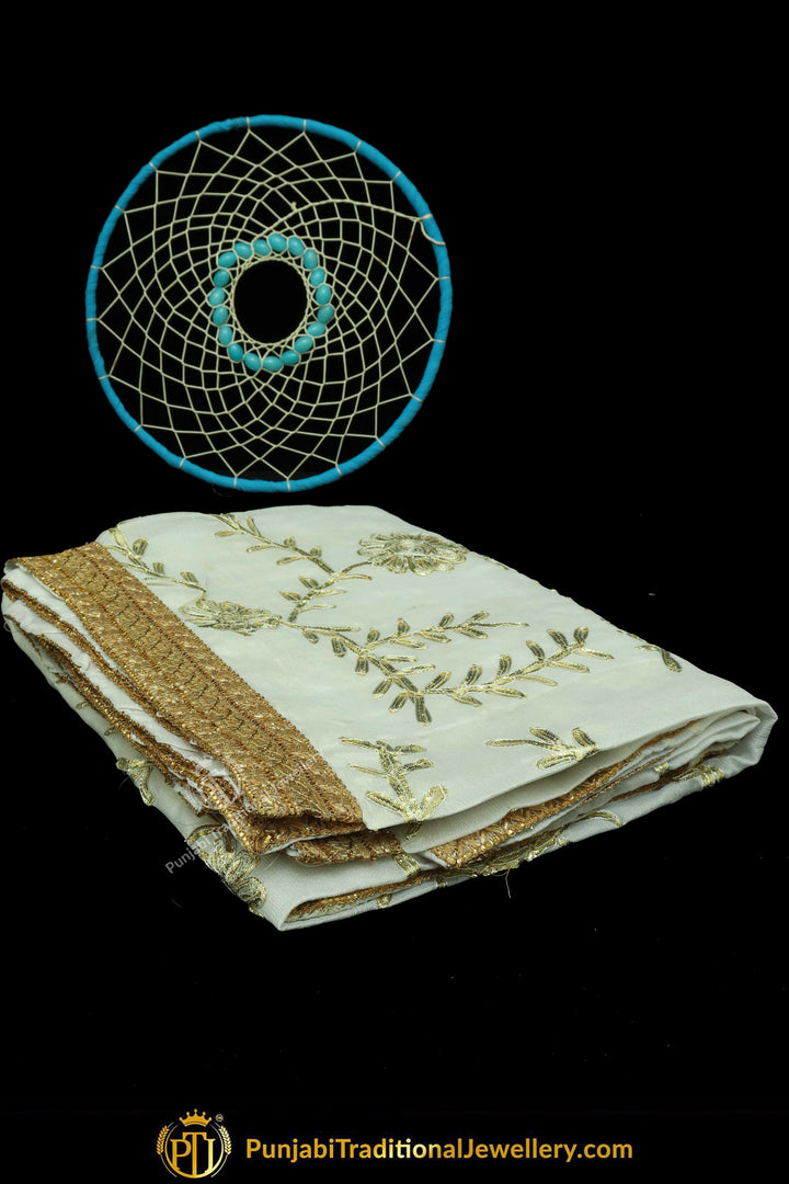 White Color Pure Phulkari Dupatta By Punjabi Traditional Jewellery