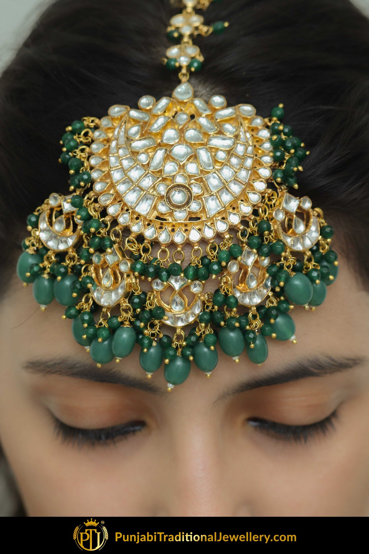Faridah Gold Finished Emerald Kundan Tikka | Punjabi Traditional Jewellery Exclusive