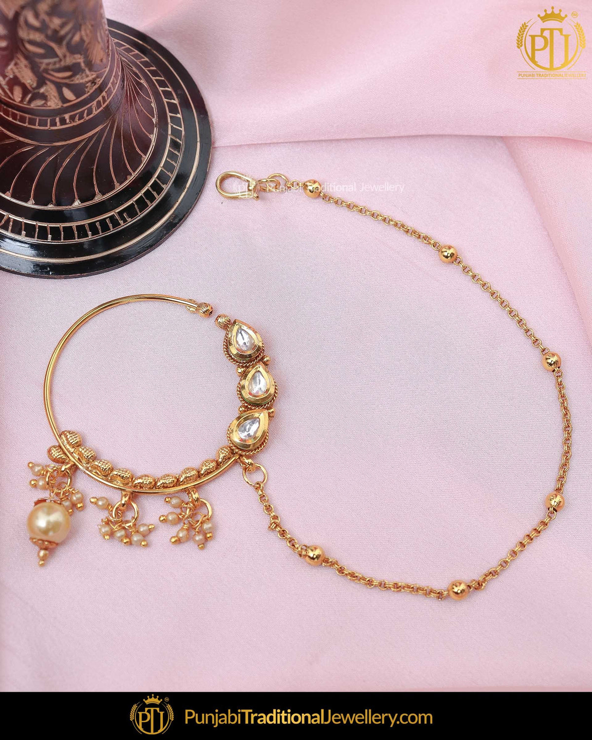 Gold Finished Kundan Pearl Nath | Punjabi Traditional Jewellery Exclusive