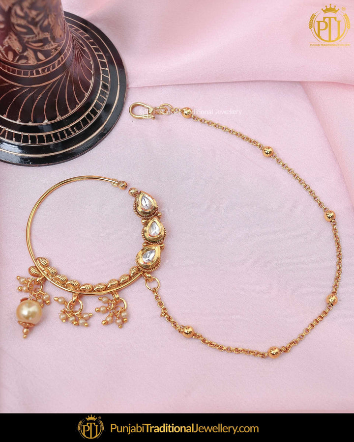 Gold Finished Kundan Pearl Nath | Punjabi Traditional Jewellery Exclusive