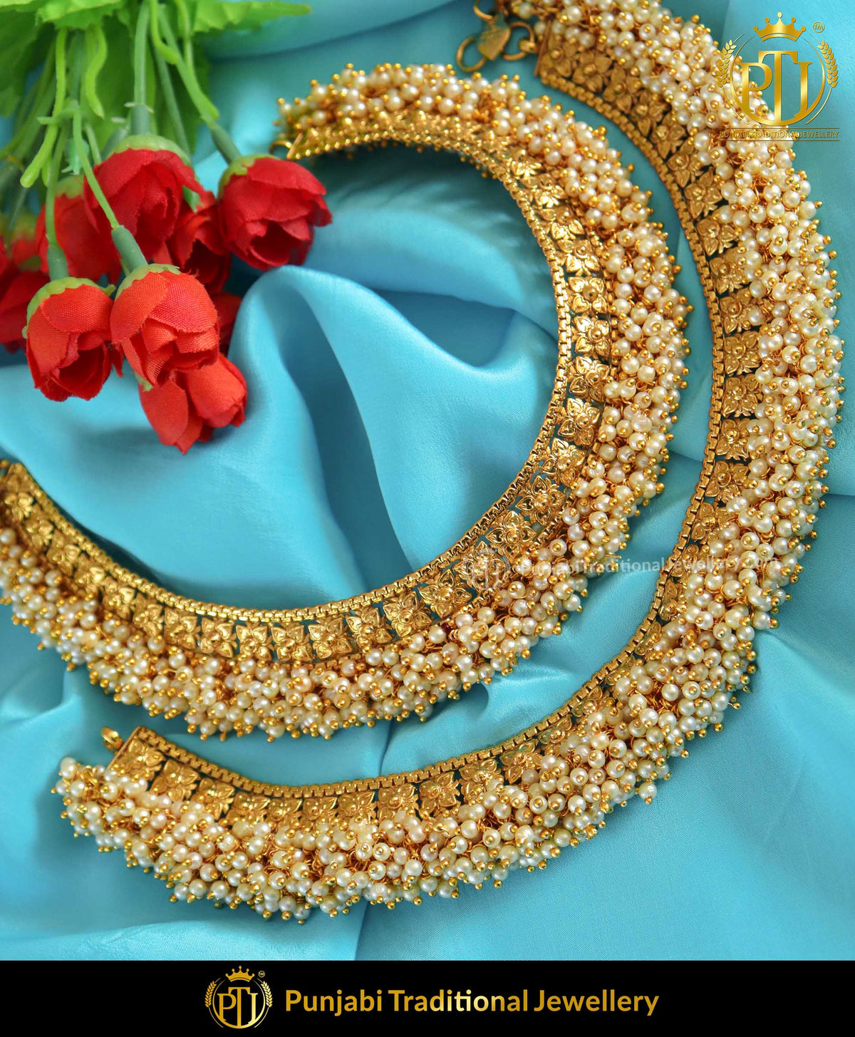 Antique Gold Finished Jodha Champagne Stone Payal | Punjabi Traditional Jewellery Exclusive