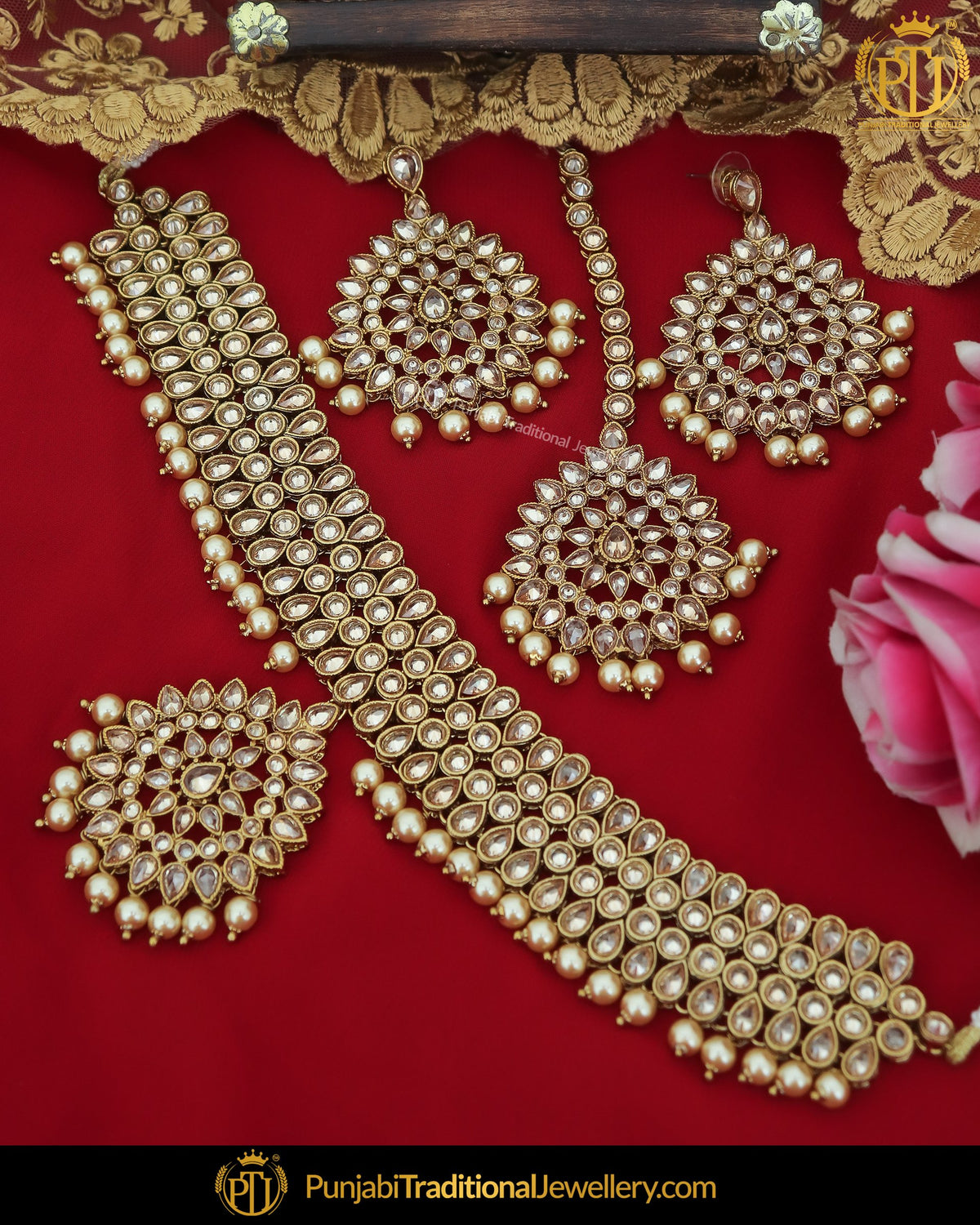 Gold Finished Champagne Stone Choker Necklace Set | Punjabi Traditional Jewellery Exclusive