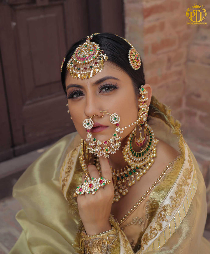 Mahnoor Rubby Emerald Kundan Ring | Rawayat by Punjabi Traditional Jewellery
