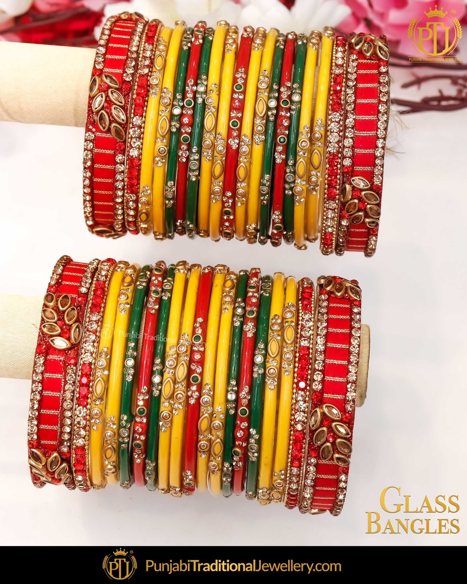 Multi (For Both Hands) Glass Bangles Set | Punjabi Traditional Jewellery Exclusive