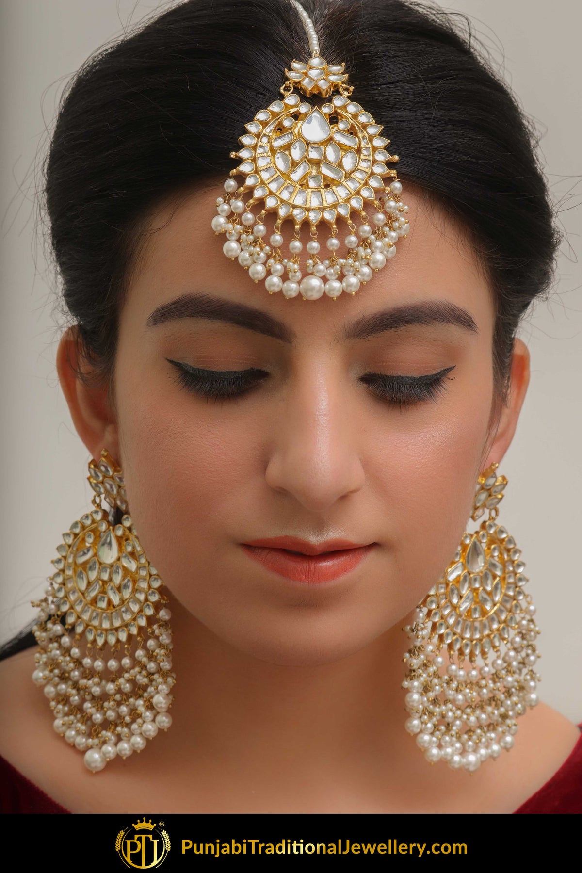 Abir Golden Kundan Pearl Earring Tikka Set | Punjabi traditional Jewellery Exclusive