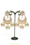 Gold Finished Kundan Peael Earrings by PTJ