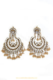 Gold Finished Kundan Emerald Earrings by PTJ