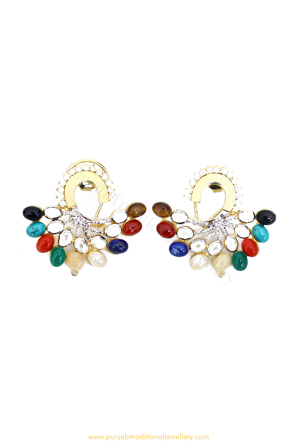 Gold Finished Navratan AD Studs By PTJ