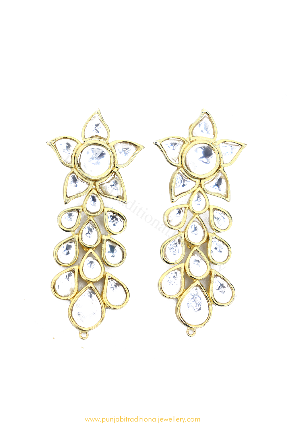 Gold Finished Kundan Earrings By PTJ