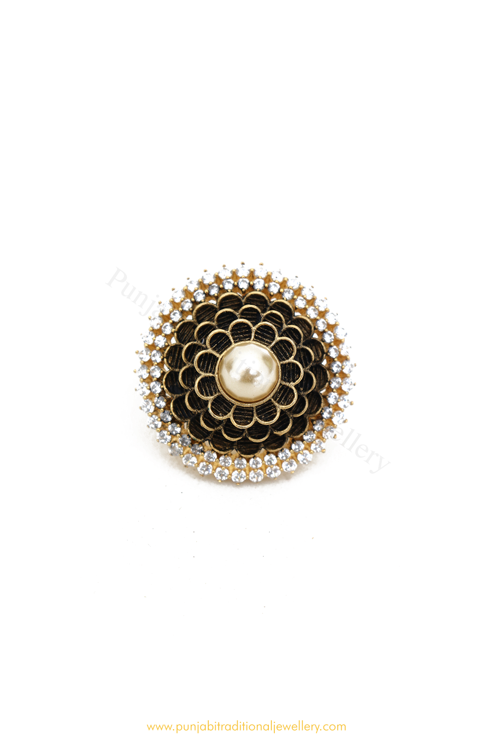 Gold Finished Navratan Kundan Ring By PTJ