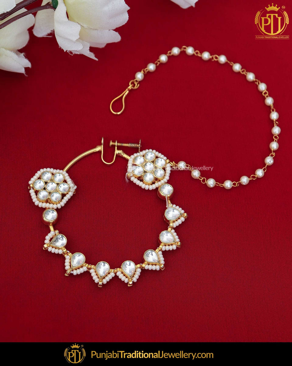 Gold Finished Kundan Pearl Nath | Punjabi Traditional Jewellery Exclusive