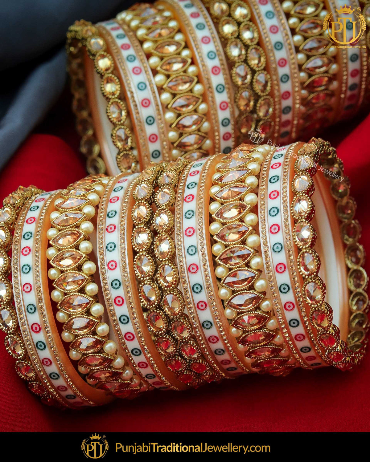 Dotted Champagne Stone Gold Bridal Chura | Punjabi Traditional Jewellery Exclusive