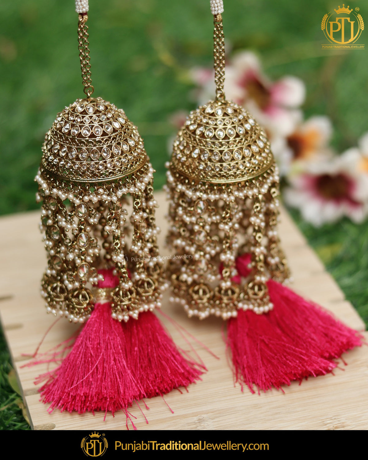 Gold Finished Champagne Stone Hot Pink Tassel  Bridal Kalira