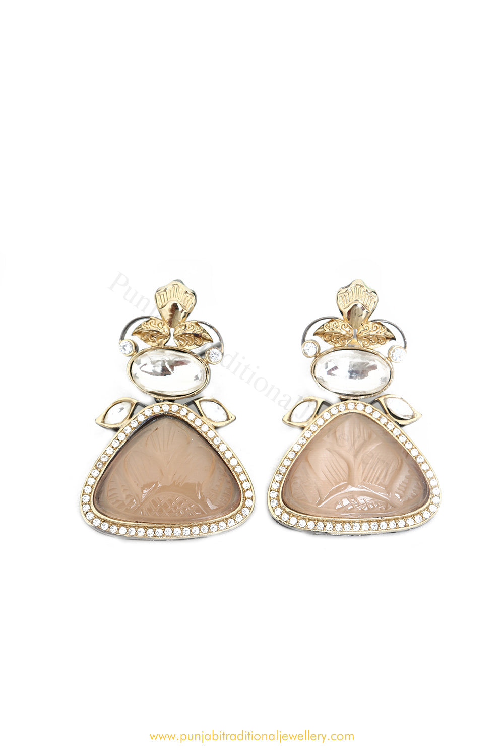Gold Finished Kundan Triple Jhumki Earrings by PTJ