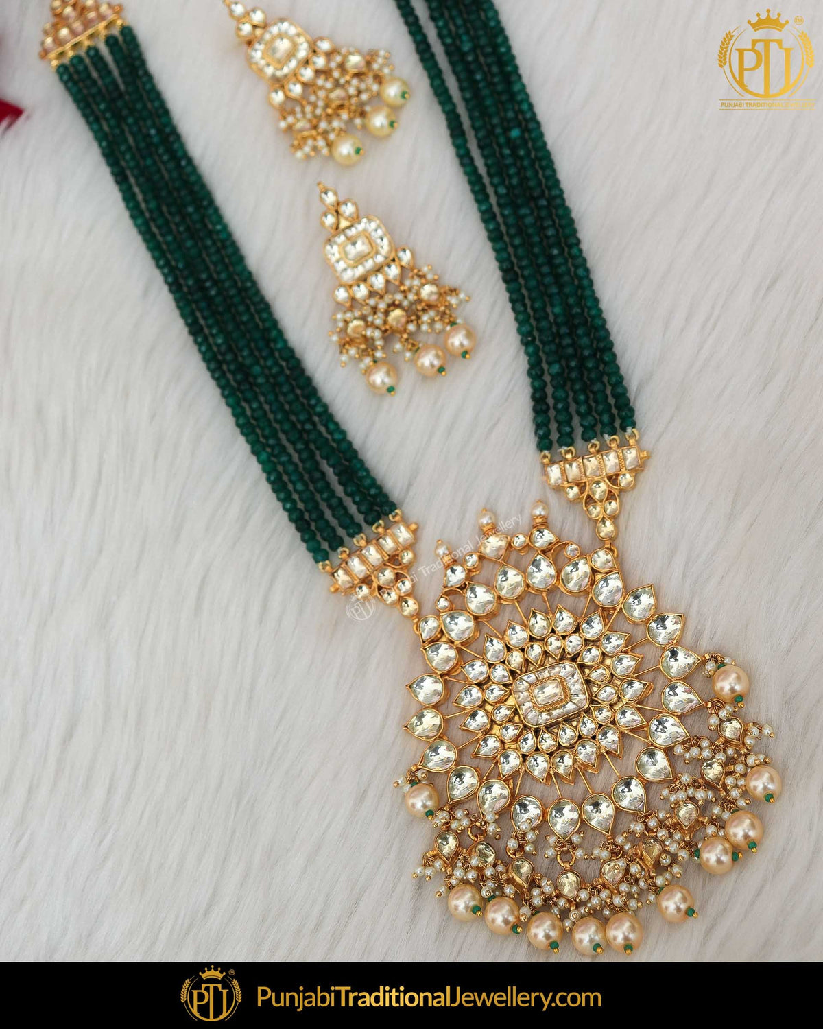 Emerald Kundan Pearl Necklace Set | Punjabi Traditional Jewellery Exclusive