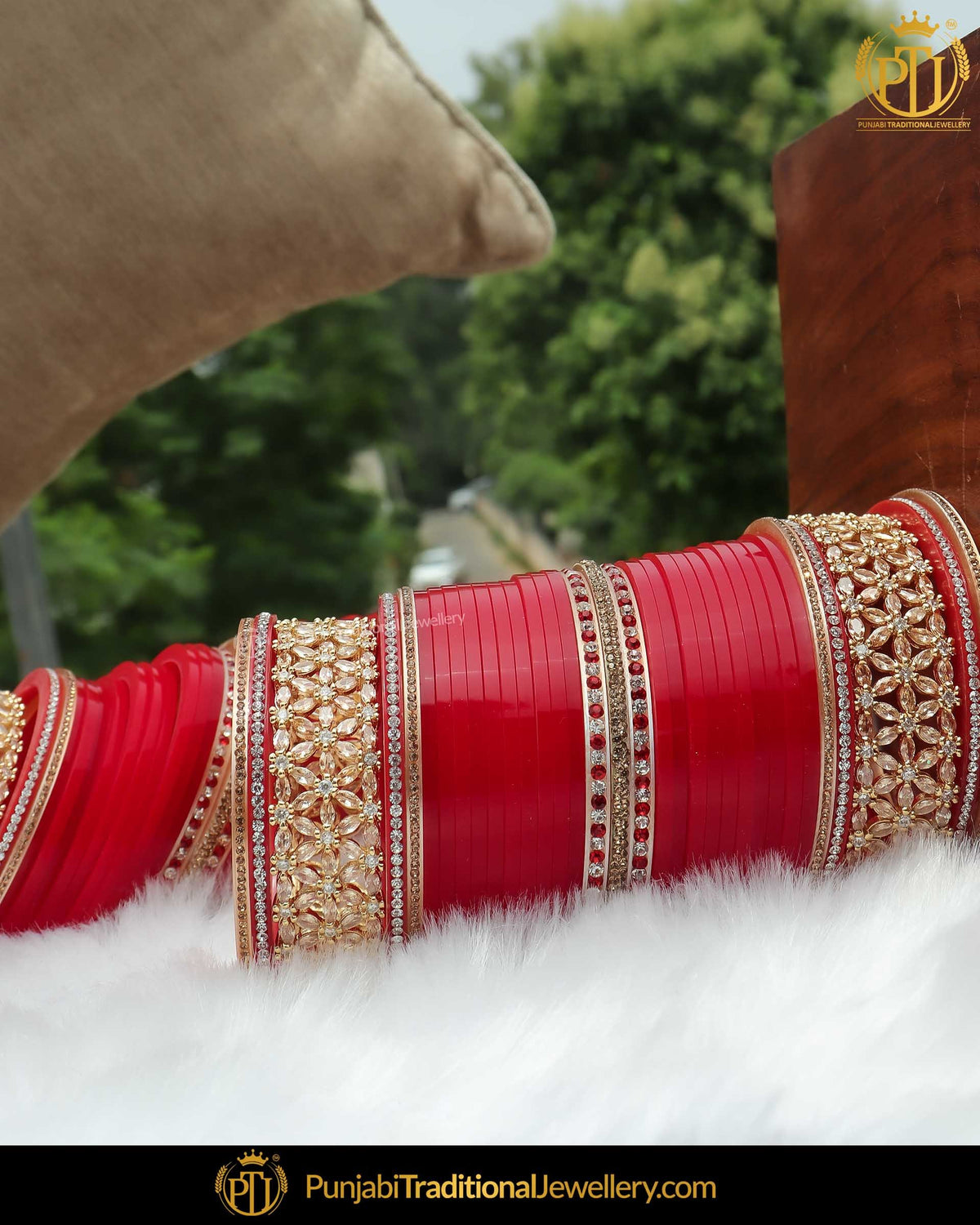 Antique Gold Finished AD Stone Red  Bridal Chura | Punjabi Traditional Jewellery Exclusive