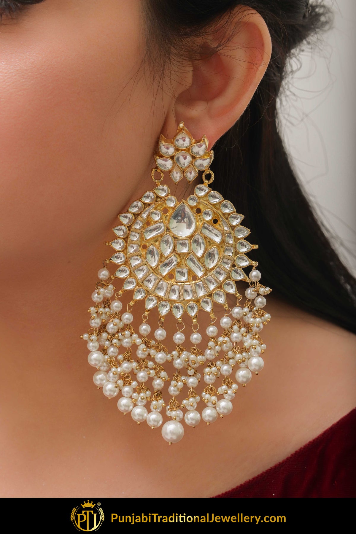Abir Golden Kundan Pearl Earring Tikka Set | Punjabi traditional Jewellery Exclusive