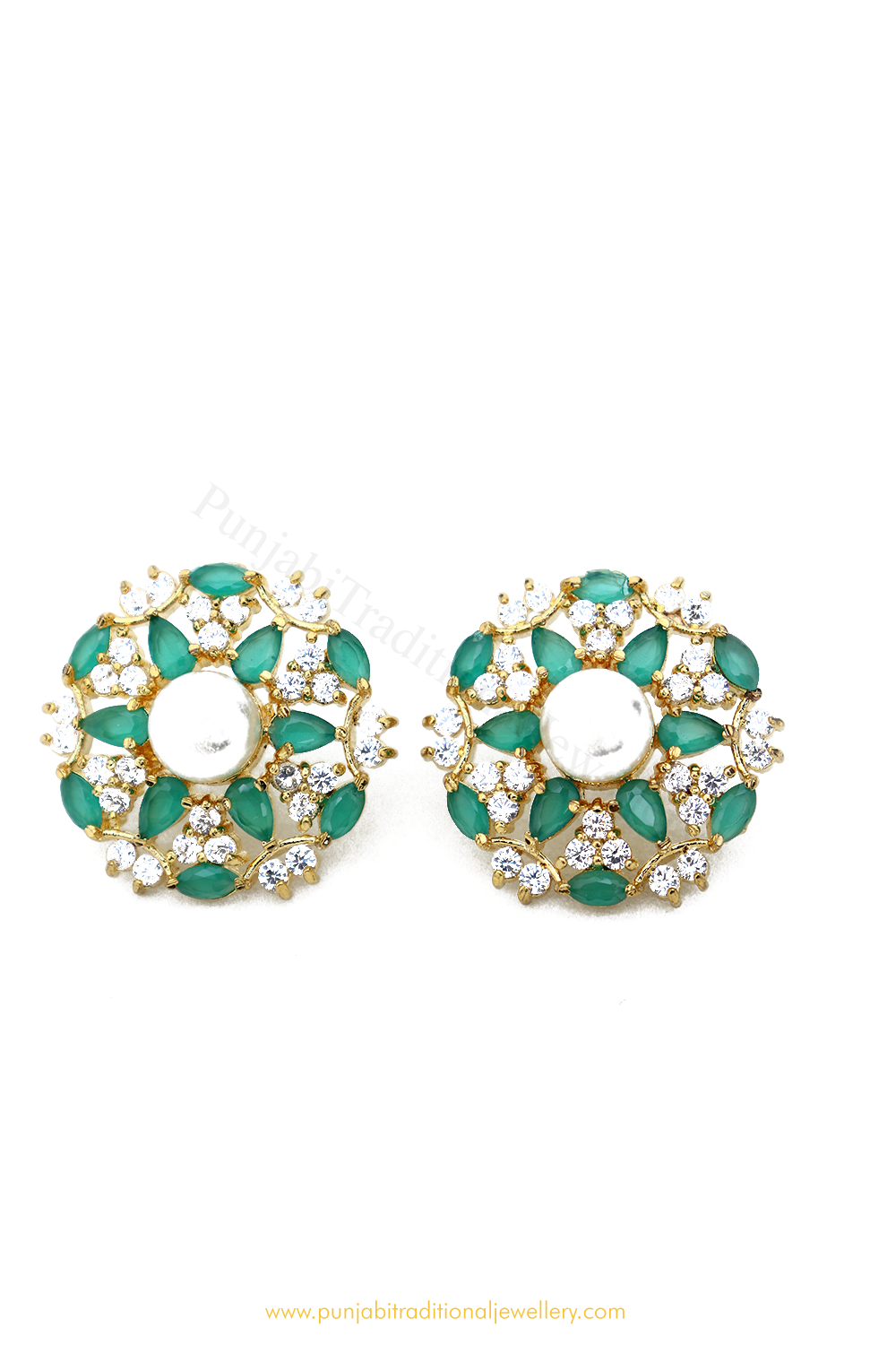 Gold Finished Emerald AD Studs By  PTJ