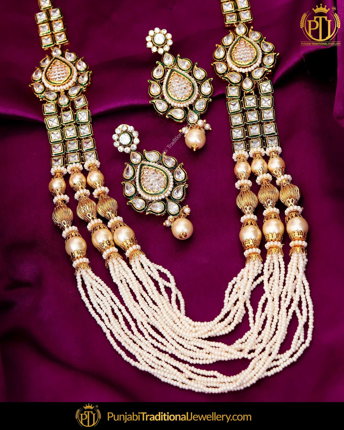 Antique Gold Finished Kundan Stone Pearl Long  Set  | Punjabi Traditional Jewellery Exclusive