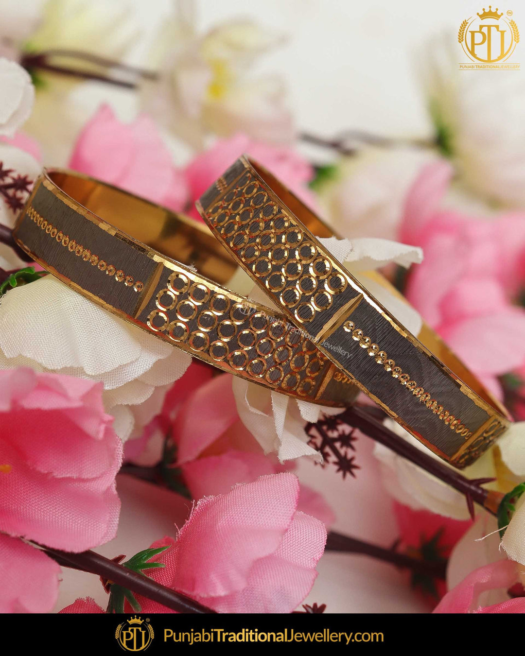 Gold Finished Karra Bangles (Pair)| Punjabi Traditional Jewellery Exclusive