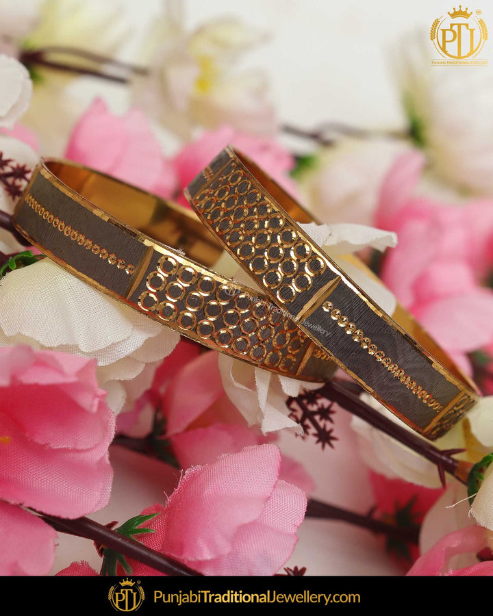 Gold Finished Karra Bangles (Pair)| Punjabi Traditional Jewellery Exclusive