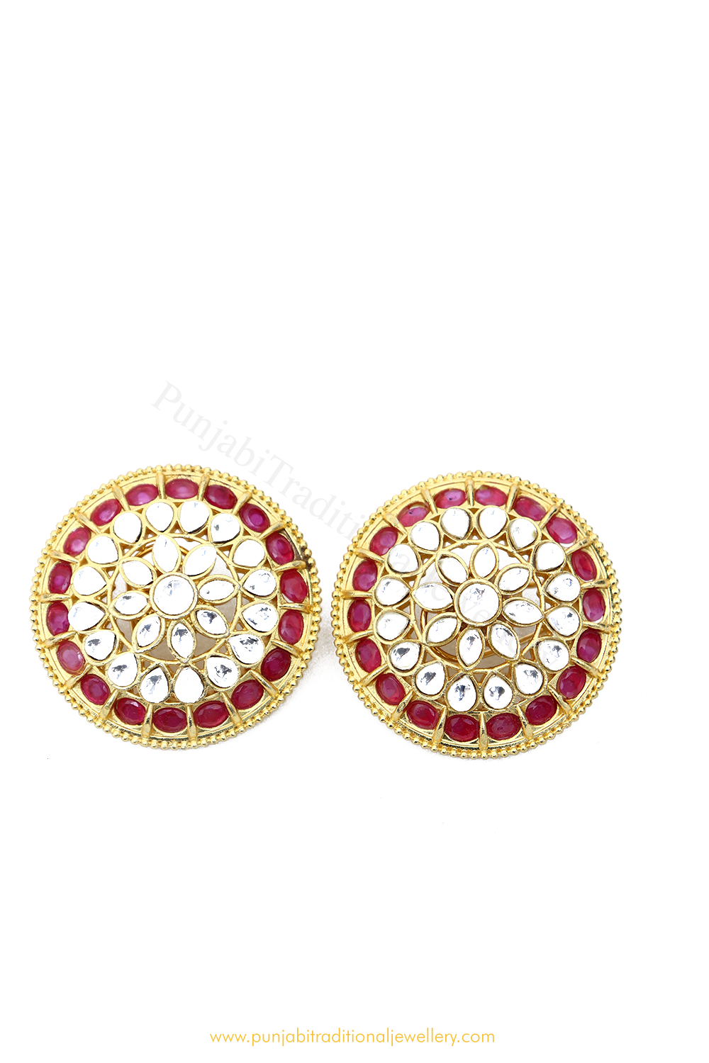Gold Finished Rubby Kundan Studs By PTJ