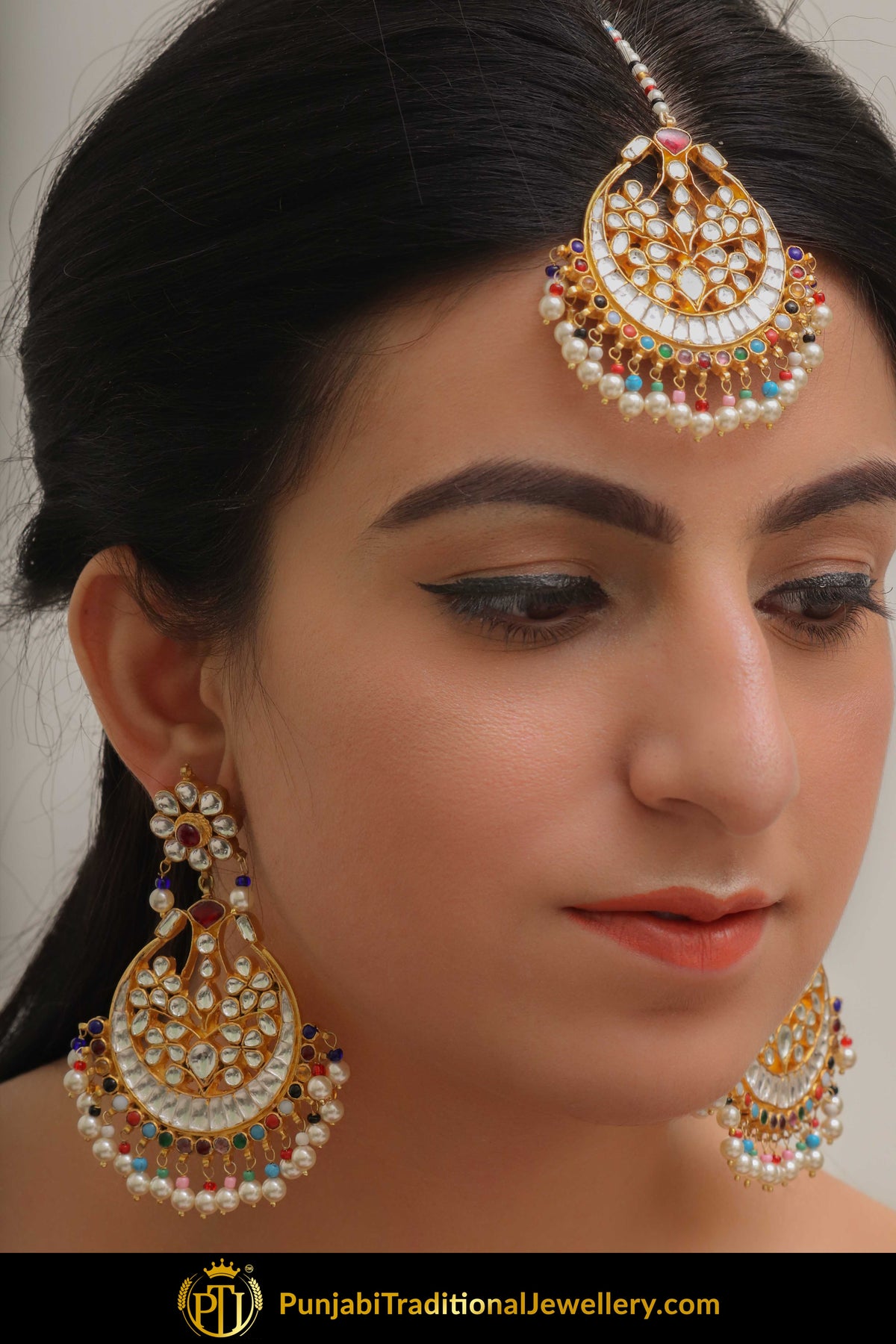Hadiyah Multi Kundan Earring Tikka Set | Punjabi Traditional Jewellery Exclusive
